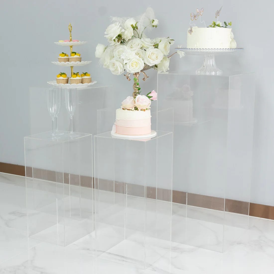 5 Clear Acrylic Rectangular Display Stands Pre-Assembled Pedestal Risers