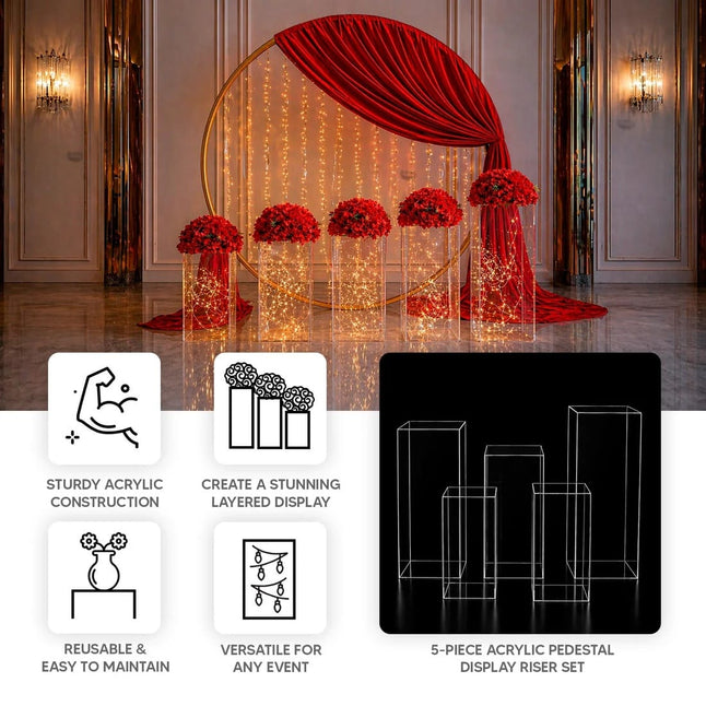 5 Clear Acrylic Rectangular Display Stands Pre-Assembled Pedestal Risers