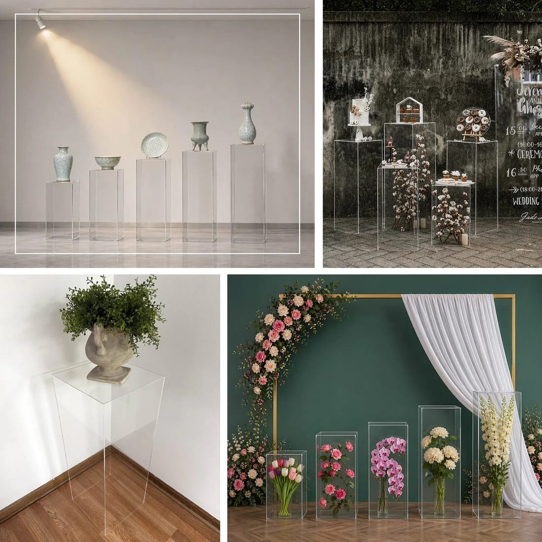 5 Clear Acrylic Rectangular Display Stands Pre-Assembled Pedestal Risers
