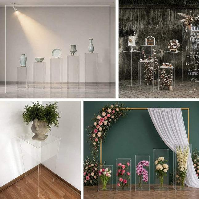 5 Clear Acrylic Rectangular Display Stands Pre-Assembled Pedestal Risers