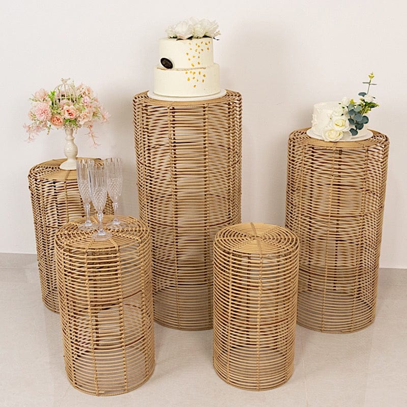 5 Natural Woven Rattan Wicker Plant Stands