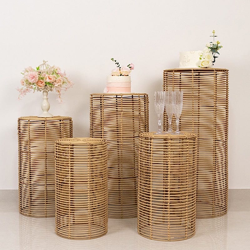 5 Natural Woven Rattan Wicker Plant Stands