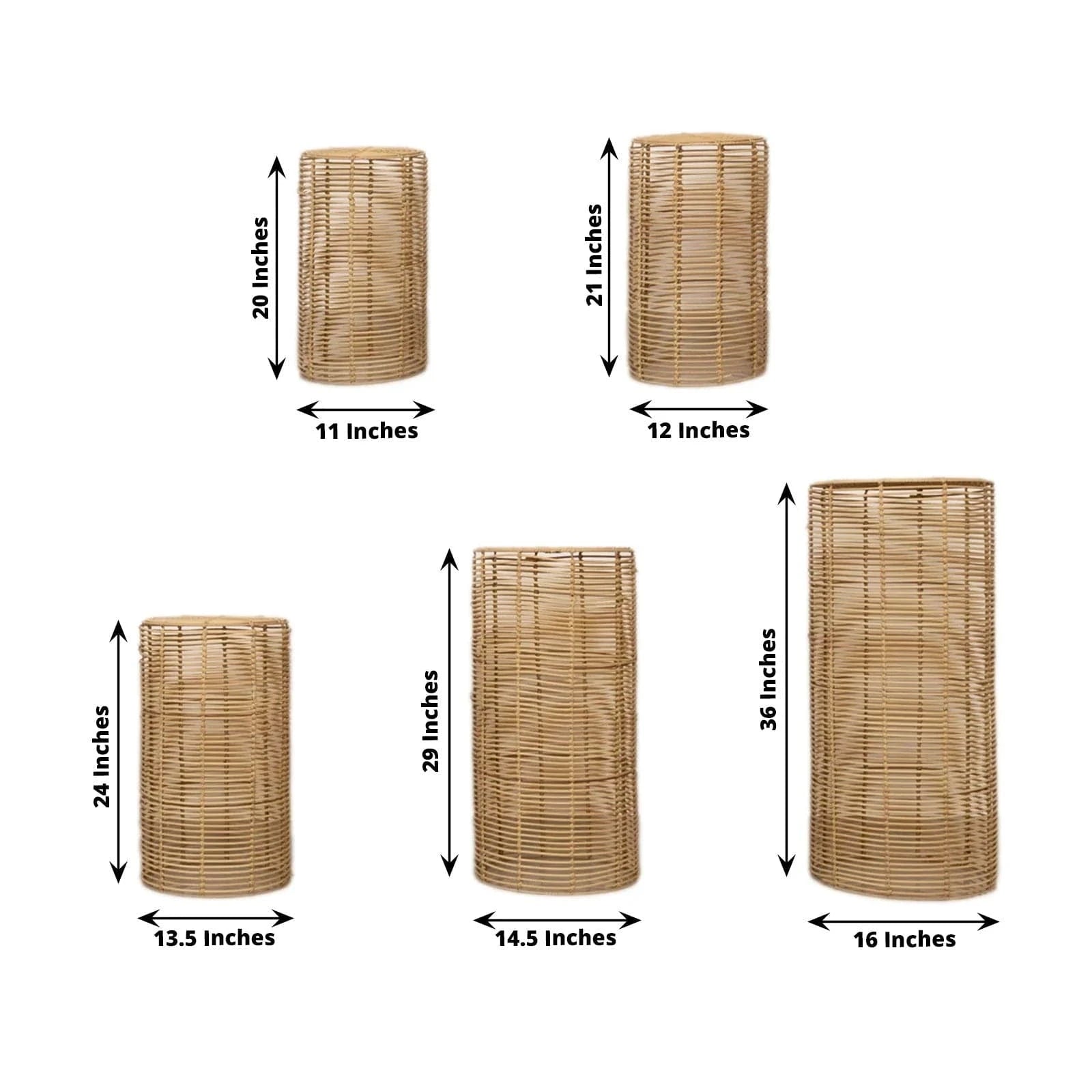 5 Natural Woven Rattan Wicker Plant Stands