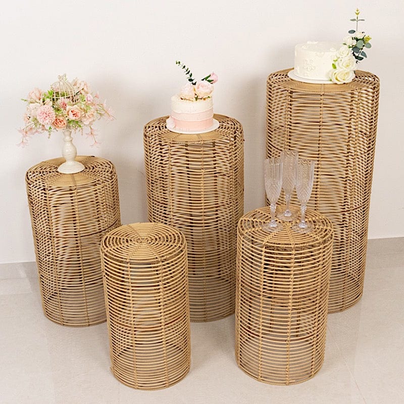 5 Natural Woven Rattan Wicker Plant Stands