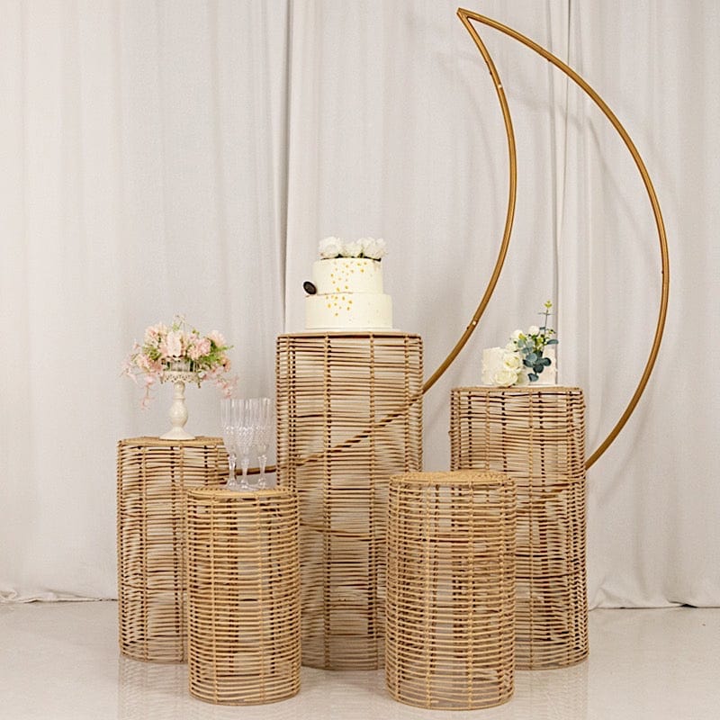 5 Natural Woven Rattan Wicker Plant Stands