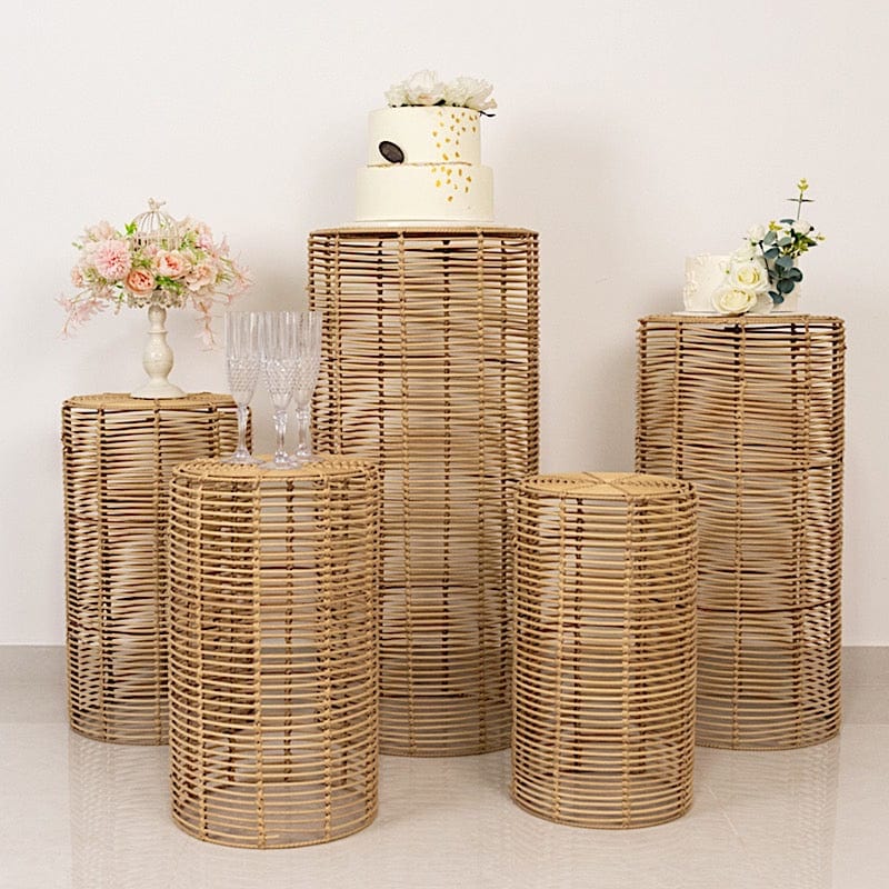 5 Natural Woven Rattan Wicker Plant Stands