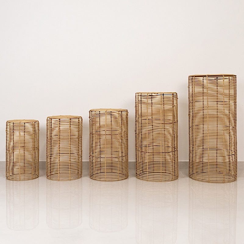 5 Natural Woven Rattan Wicker Plant Stands