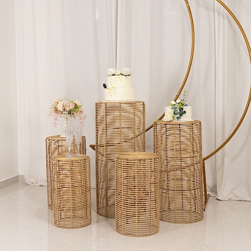 5 Natural Woven Rattan Wicker Plant Stands