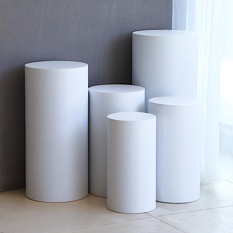 5 White Cylinder Metal Display Stands Pedestal Riser Columns