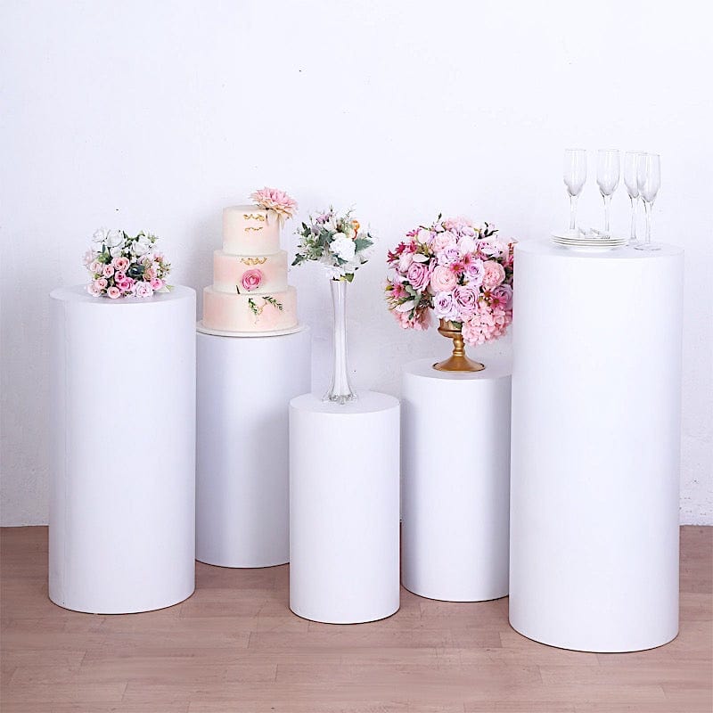 5 White Cylinder Metal Display Stands Pedestal Riser Columns