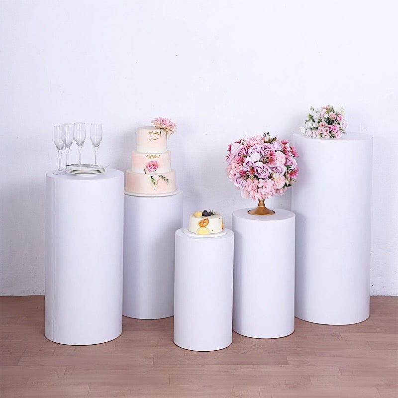Metal Cylinder Pedestal Display Stands 5 Pcs/Set - White
