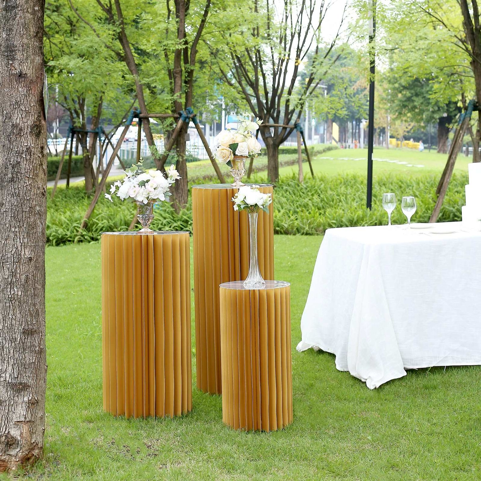 Gold Folding DIY Accordion Pillar Cardboard Display Stand Pedestal Box