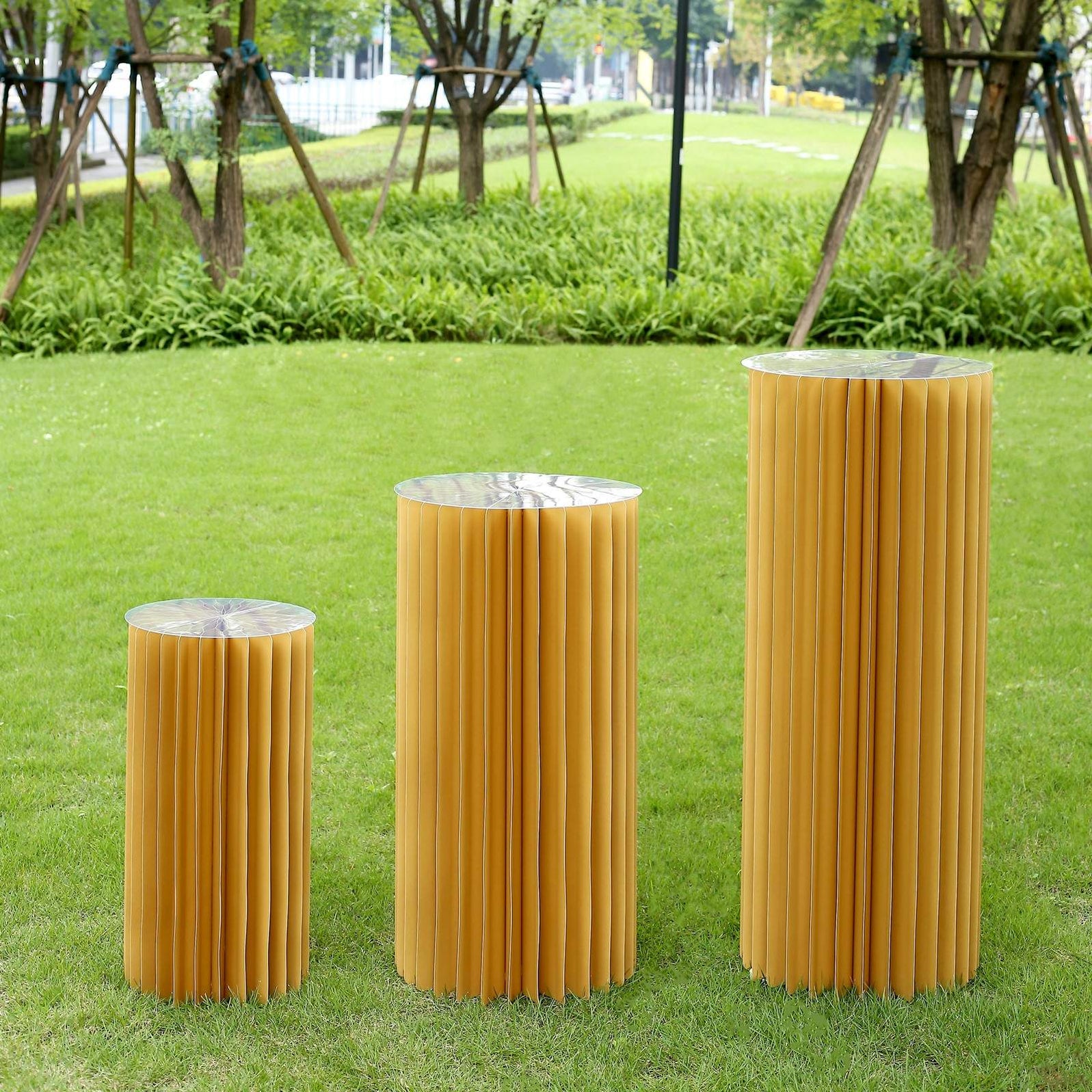Gold Folding DIY Accordion Pillar Cardboard Display Stand Pedestal Box ...