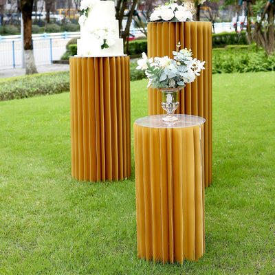 Gold Folding DIY Accordion Pillar Cardboard Display Stand Pedestal Box ...