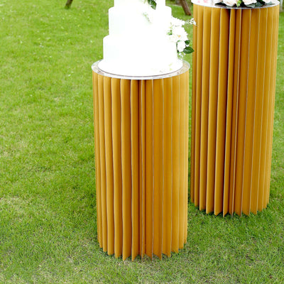 Gold Folding DIY Accordion Pillar Cardboard Display Stand Pedestal Box ...