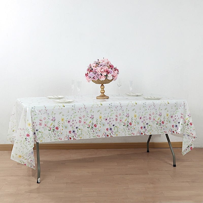 5 Assorted 54x108 in Rectangular Disposable  Plastic Tablecloths with Wild Flowers Butterfly Print