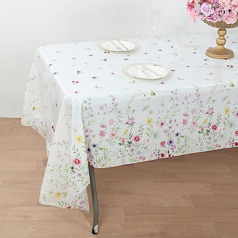 5 Assorted 54x108 in Rectangular Disposable  Plastic Tablecloths with Wild Flowers Butterfly Print