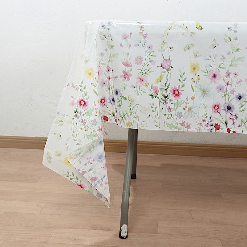 5 Assorted 54x108 in Rectangular Disposable  Plastic Tablecloths with Wild Flowers Butterfly Print