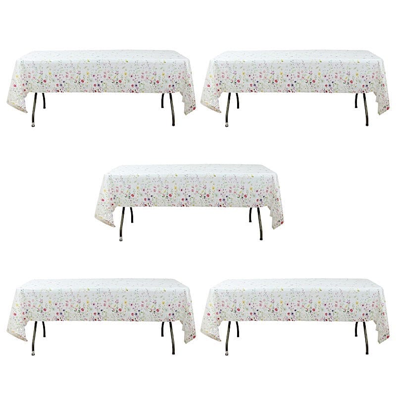 5 Assorted 54x108 in Rectangular Disposable  Plastic Tablecloths with Wild Flowers Butterfly Print