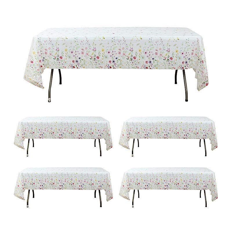 5 Assorted 54x108 in Rectangular Disposable  Plastic Tablecloths with Wild Flowers Butterfly Print