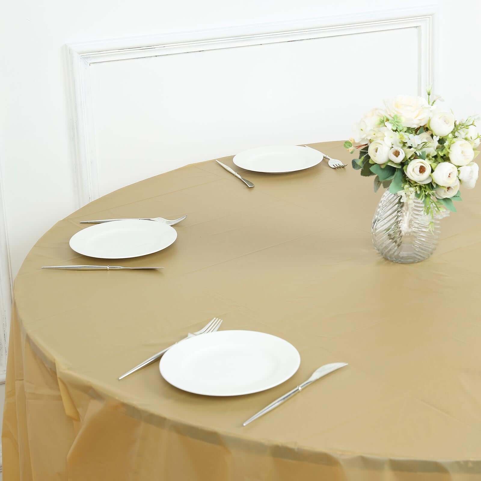 5 pcs 84 in Round Disposable Plastic Table Cover Tablecloth