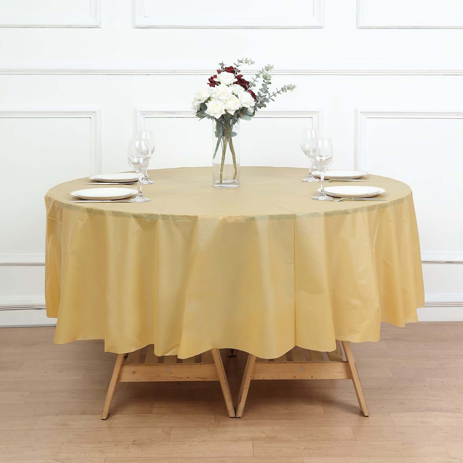 5 pcs 84 in Round Disposable Plastic Table Cover Tablecloth