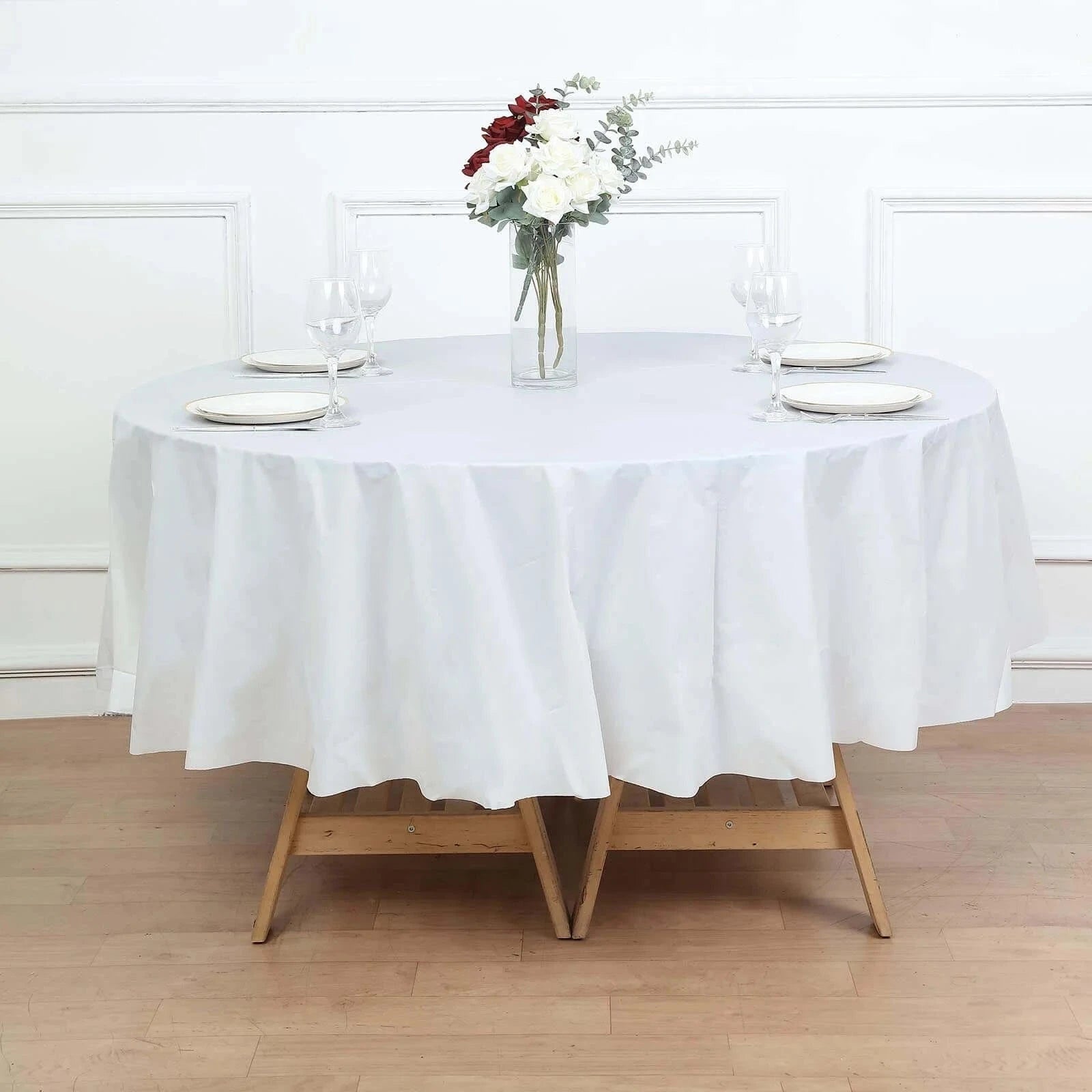 5 pcs 84 in Round Disposable Plastic Table Cover Tablecloth