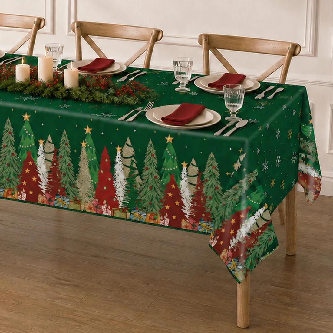 5 Plastic 54x108 in Rectangular Christmas Tablecloths Disposable Table Covers