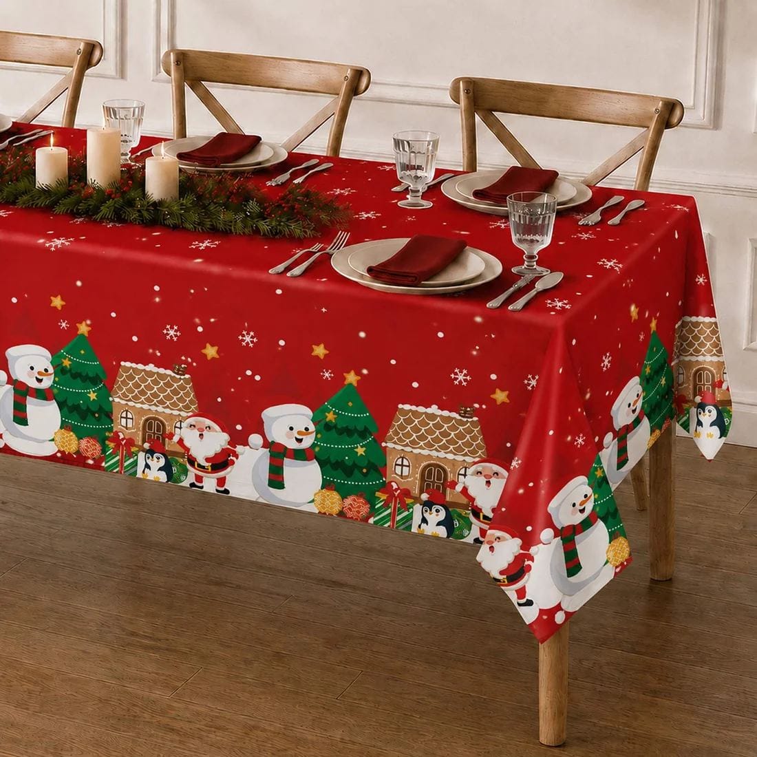 5 Plastic 54x108 in Rectangular Christmas Tablecloths Disposable Table Covers
