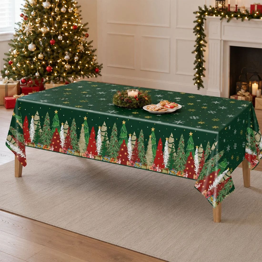 5 Plastic 54x108 in Rectangular Christmas Tablecloths Disposable Table Covers