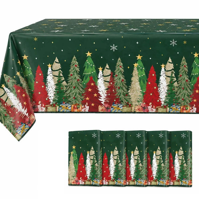 5 Plastic 54x108 in Rectangular Christmas Tablecloths Disposable Table Covers