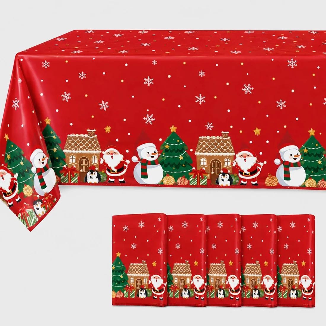 5 Plastic 54x108 in Rectangular Christmas Tablecloths Disposable Table Covers