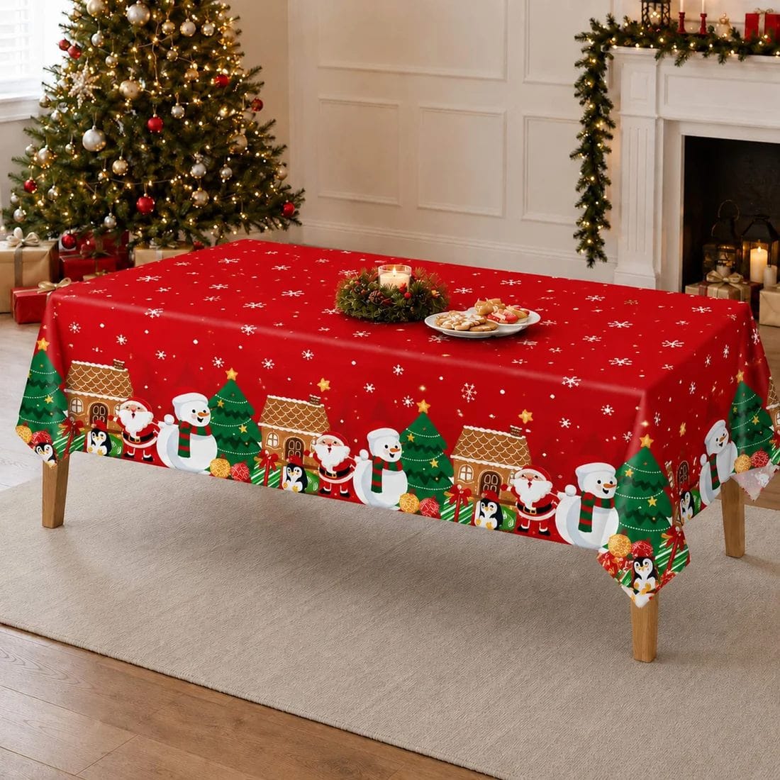 5 Plastic 54x108 in Rectangular Christmas Tablecloths Disposable Table Covers