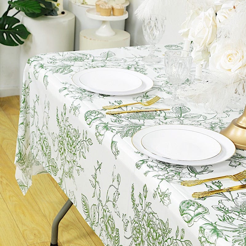5 White 54x108 in Rectangular PVC Waterproof Disposable Tablecloths French Toile Pattern