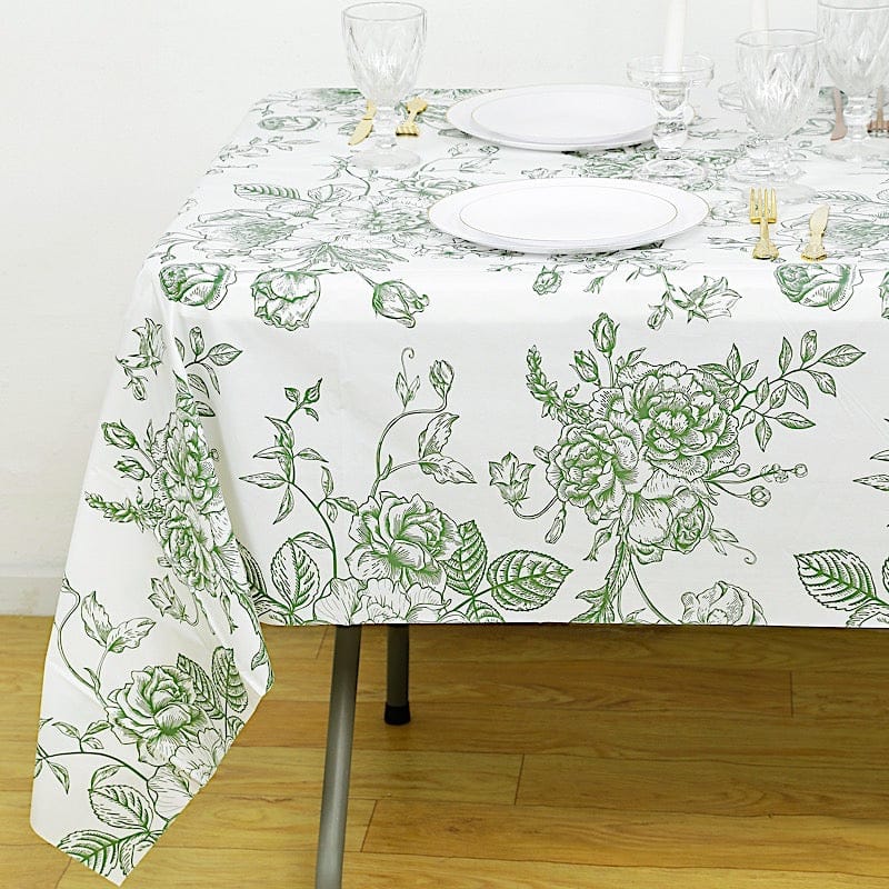 5 White 54x108 in Rectangular PVC Waterproof Disposable Tablecloths French Toile Pattern