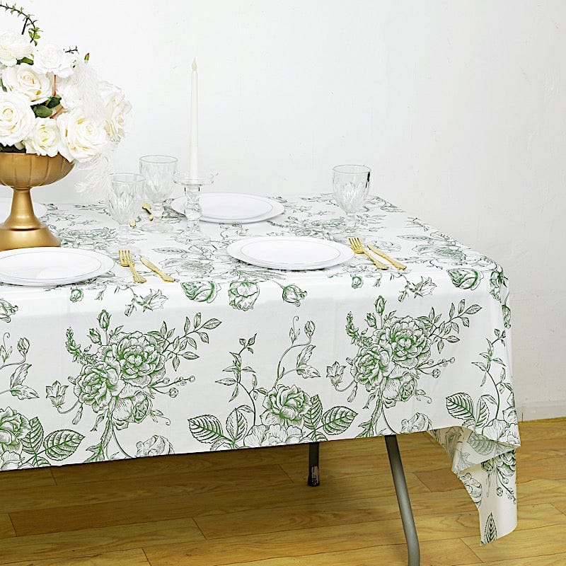 5 White 54x108 in Rectangular PVC Waterproof Disposable Tablecloths French Toile Pattern