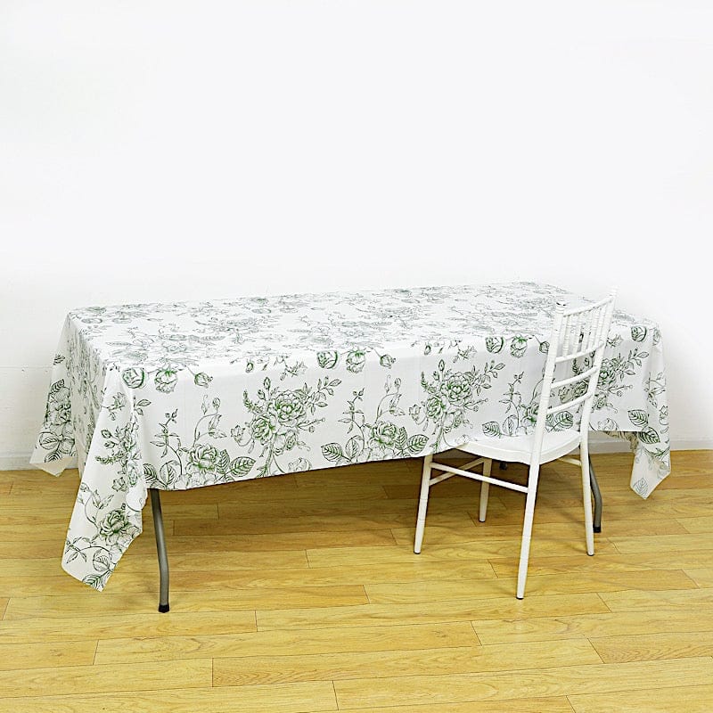 5 White 54x108 in Rectangular PVC Waterproof Disposable Tablecloths French Toile Pattern