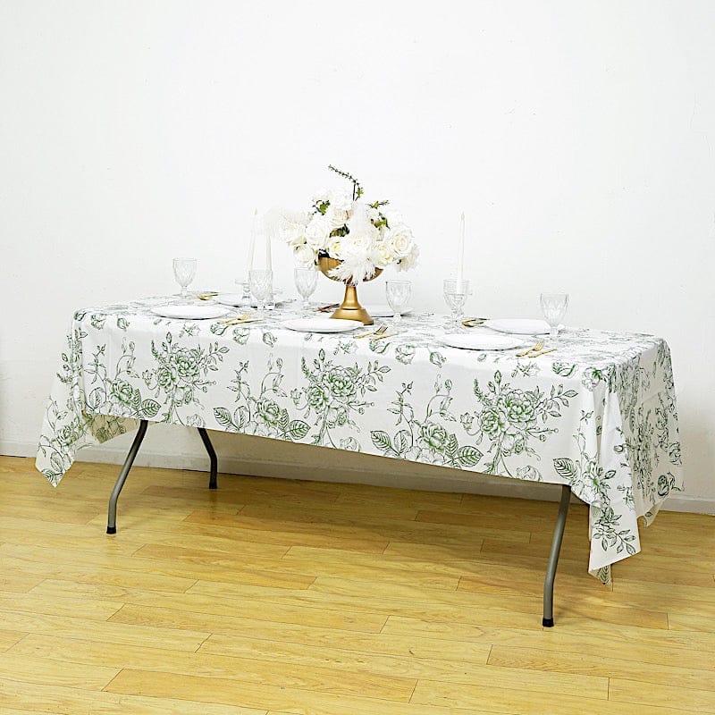 5 White 54x108 in Rectangular PVC Waterproof Disposable Tablecloths French Toile Pattern