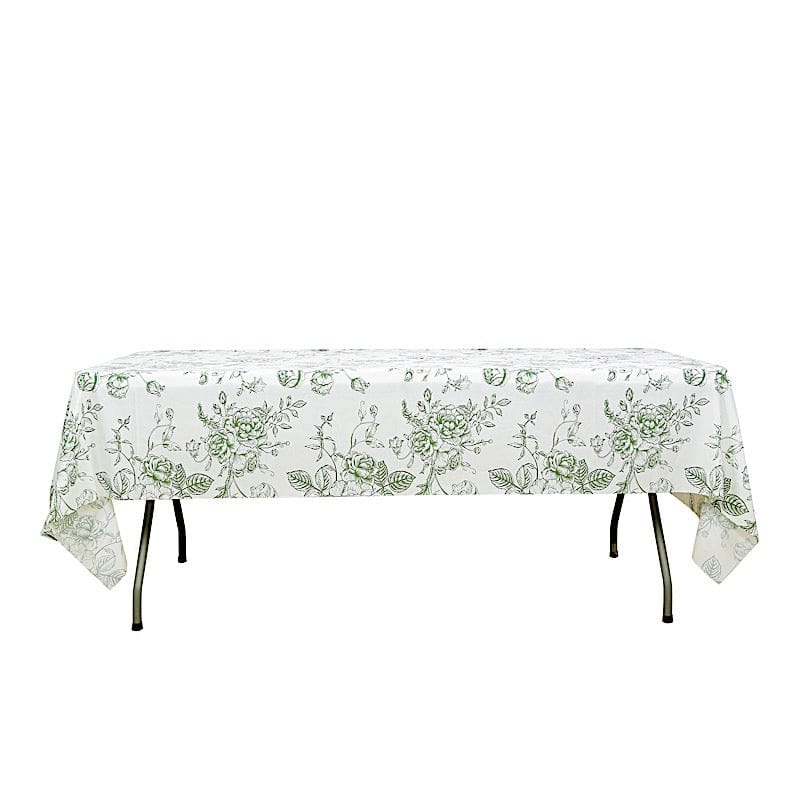 5 White 54x108 in Rectangular PVC Waterproof Disposable Tablecloths French Toile Pattern