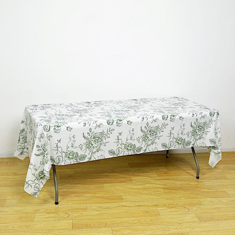 5 White 54x108 in Rectangular PVC Waterproof Disposable Tablecloths French Toile Pattern