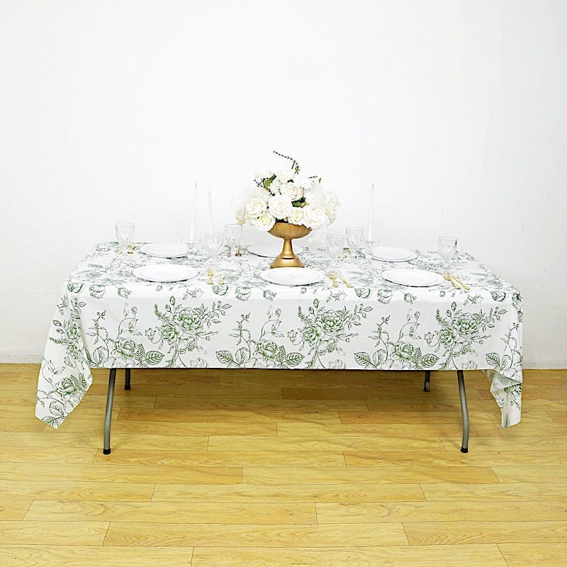 5 White 54x108 in Rectangular PVC Waterproof Disposable Tablecloths French Toile Pattern