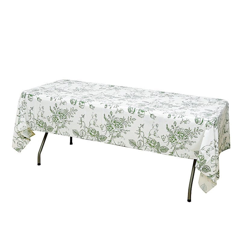 5 White 54x108 in Rectangular PVC Waterproof Disposable Tablecloths French Toile Pattern