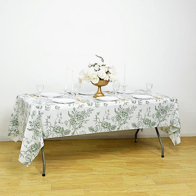 5 White 54x108 in Rectangular PVC Waterproof Disposable Tablecloths French Toile Pattern