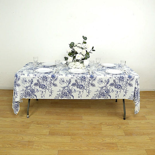 5 White 54x108 in Rectangular PVC Waterproof Disposable Tablecloths French Toile Pattern