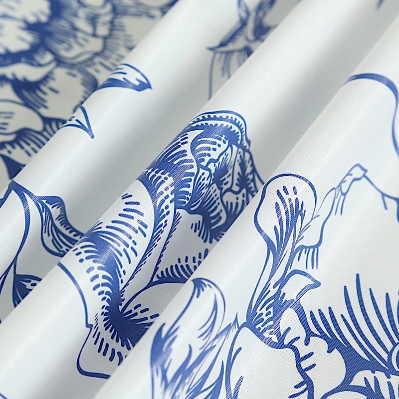 5 White with Blue 54x108 in Rectangular PVC Waterproof Disposable Tablecloths French Toile Pattern