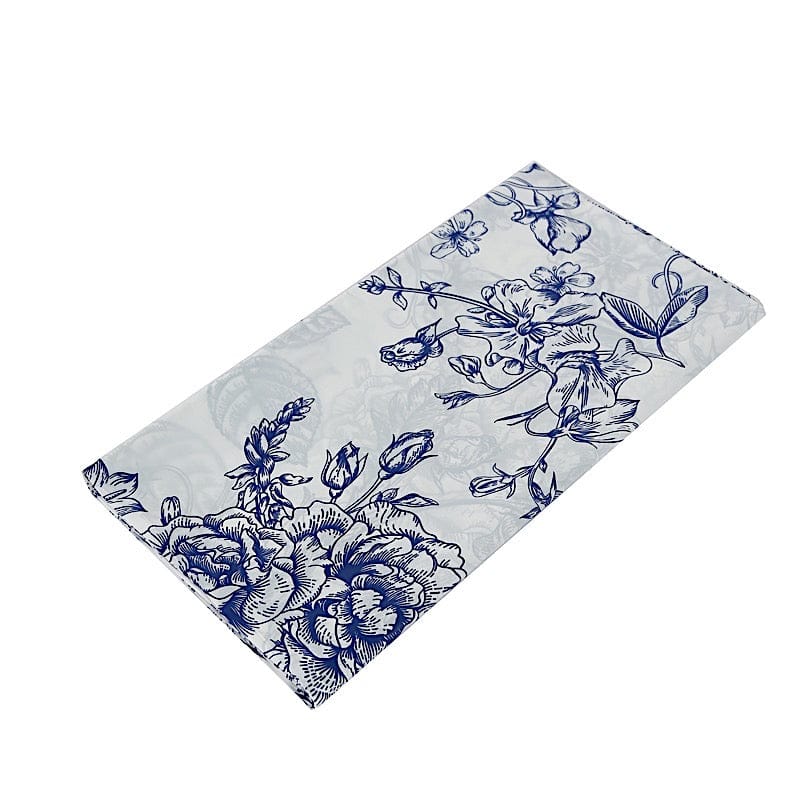 5 White with Blue 54x108 in Rectangular PVC Waterproof Disposable Tablecloths French Toile Pattern