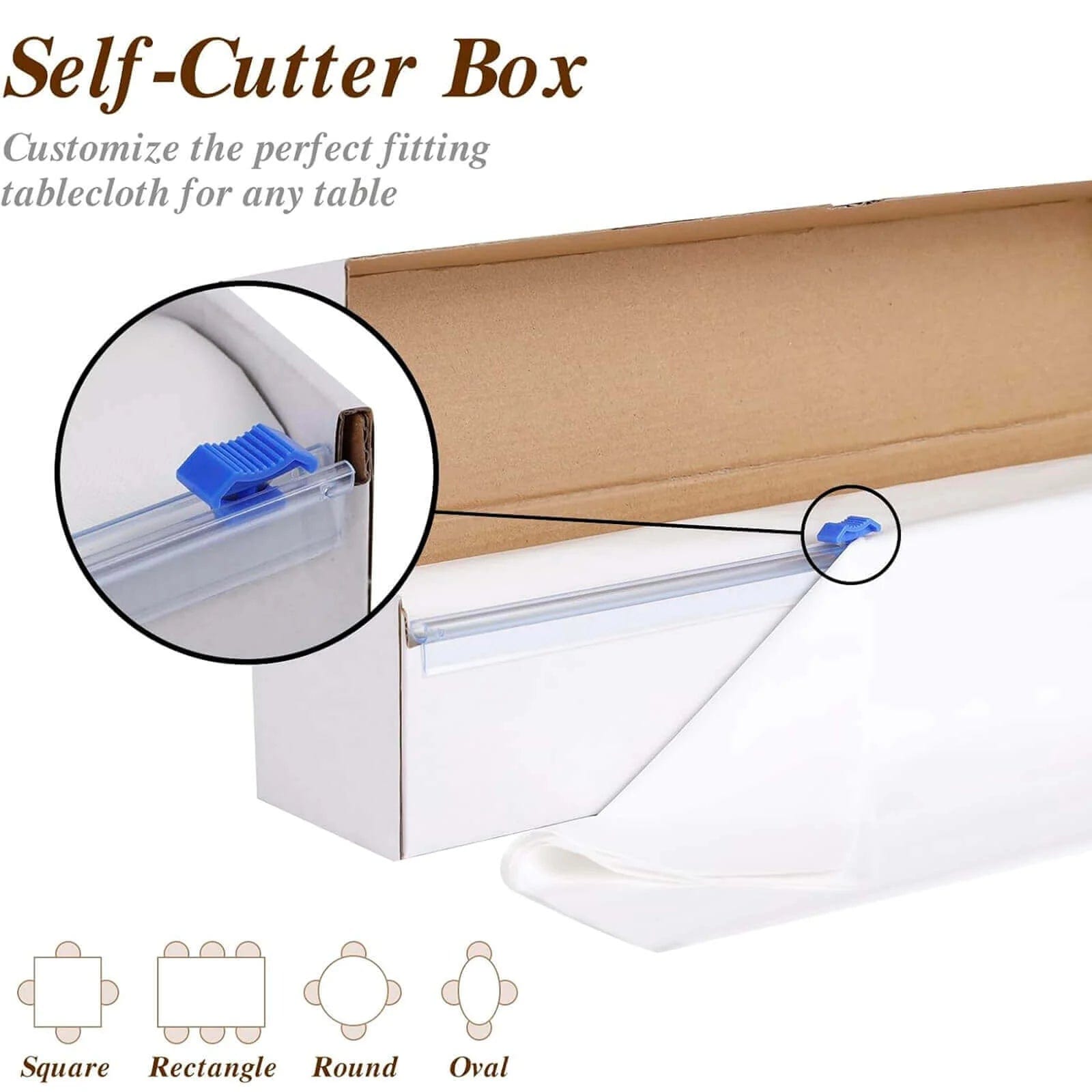 54x3600 in Disposable Plastic Table Cover Roll in a Cut-to-Size Box