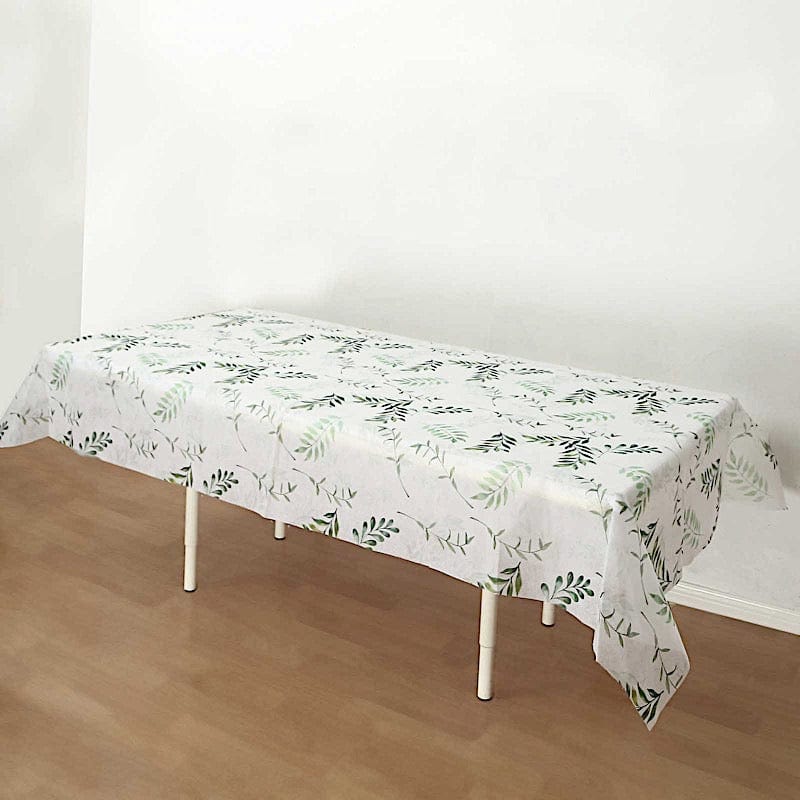 60x102 in White and Green Rectangular Tablecloth with Olive Leaves Print
