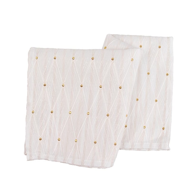 5 Pack 17x17 in Jacquard Cloth Napkins Diamond Trellis with Gold Accent Dots
