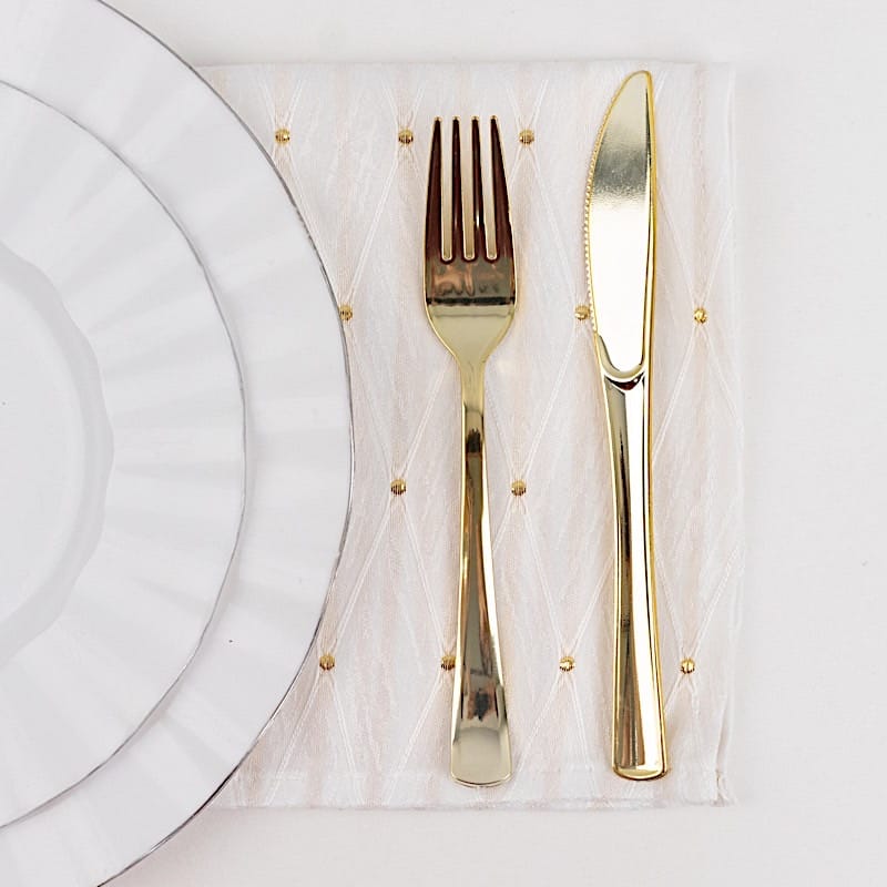 5 Pack 17x17 in Jacquard Cloth Napkins Diamond Trellis with Gold Accent Dots